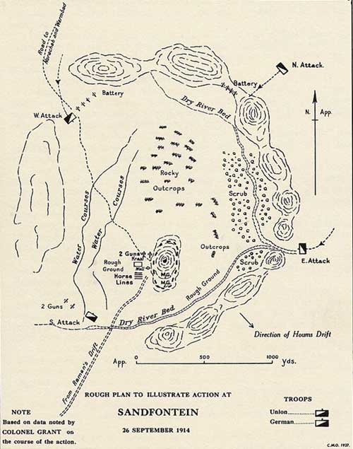 Map of action at Sandfontein on 26 September 1914